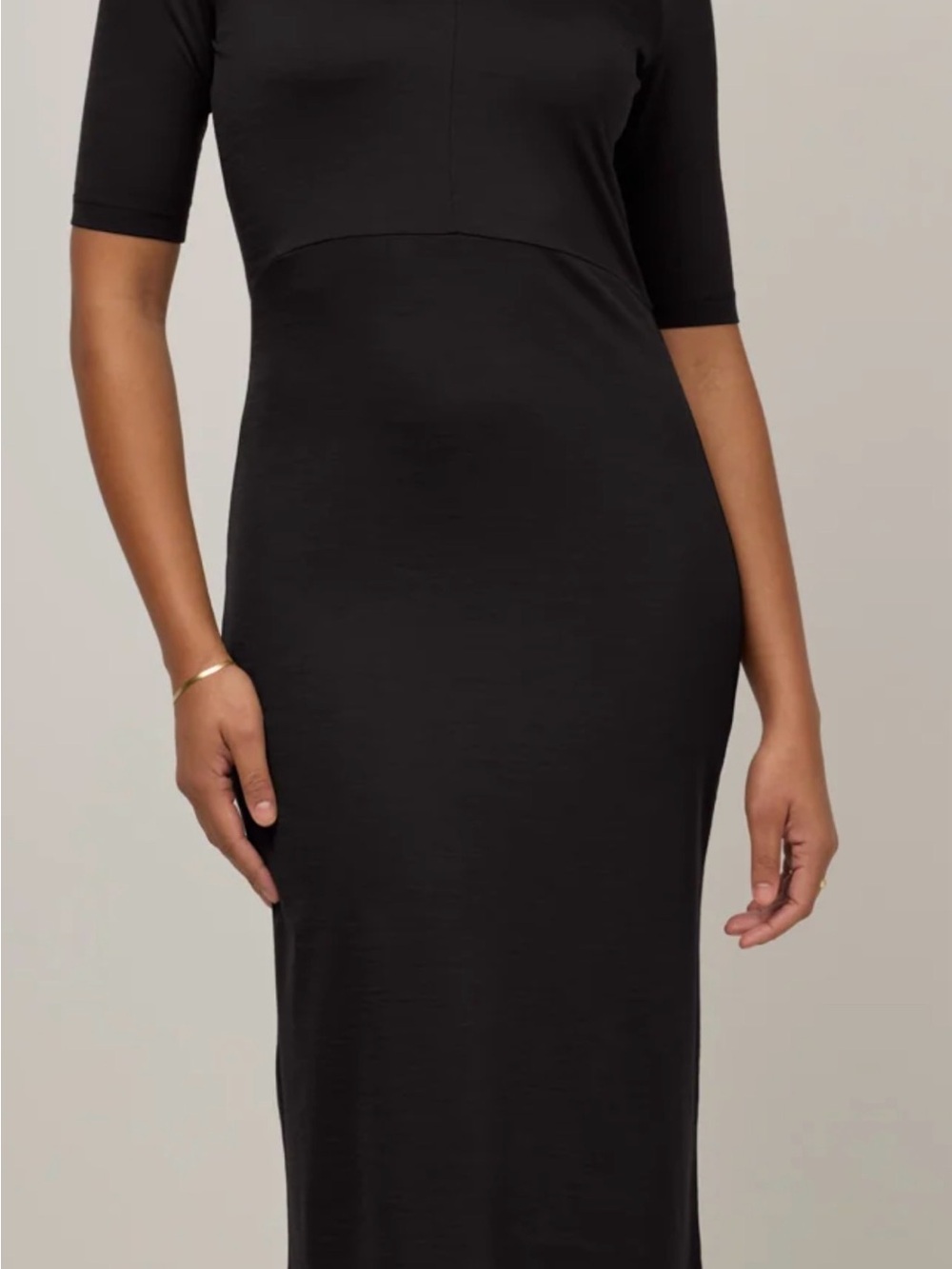Wool& London Midi Dress Black Merino Wool V-Neck Size L NWOT